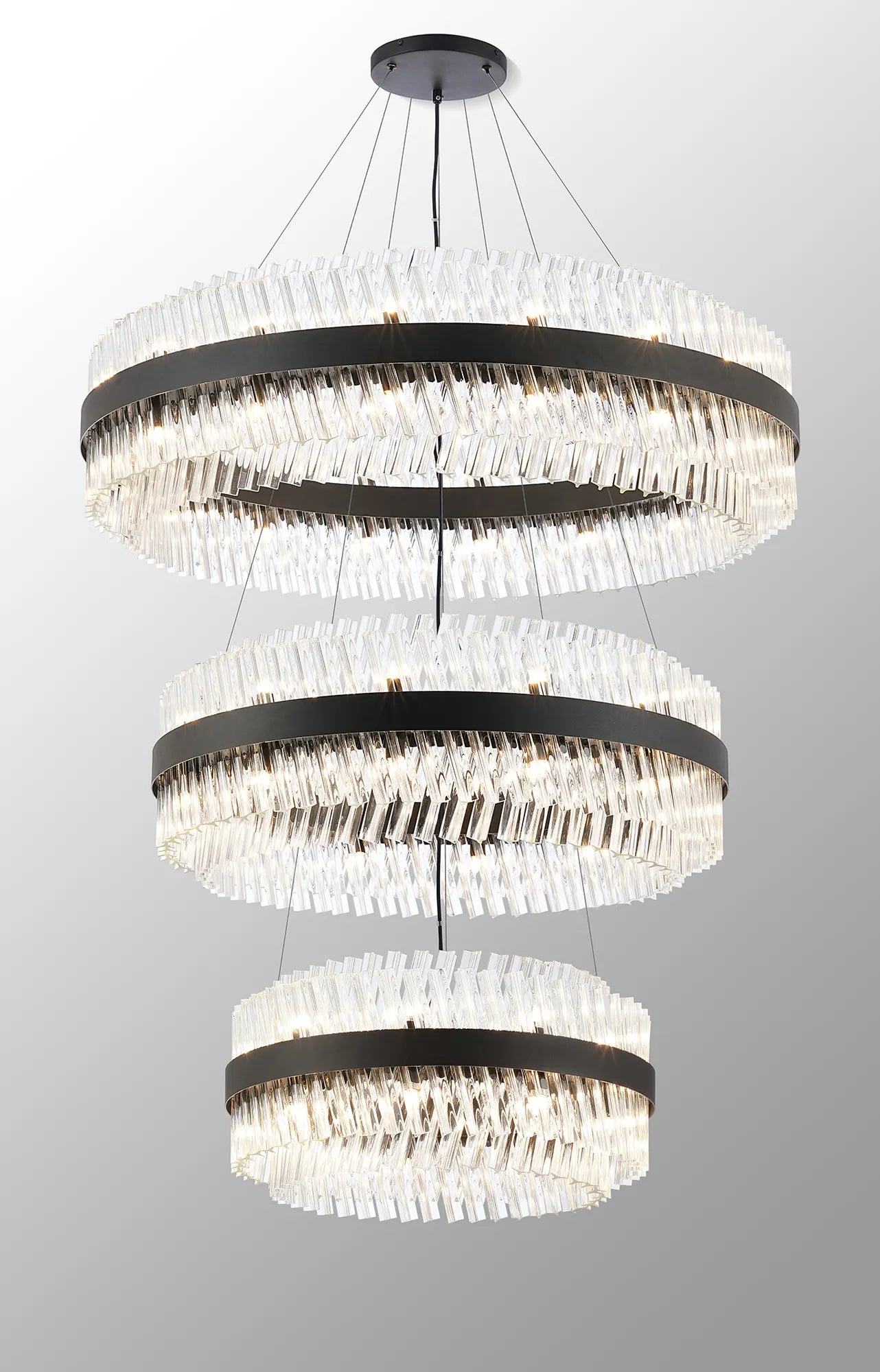 Farnley 3 Tier 1m Pendant 32 Light - Satin Black & Clear