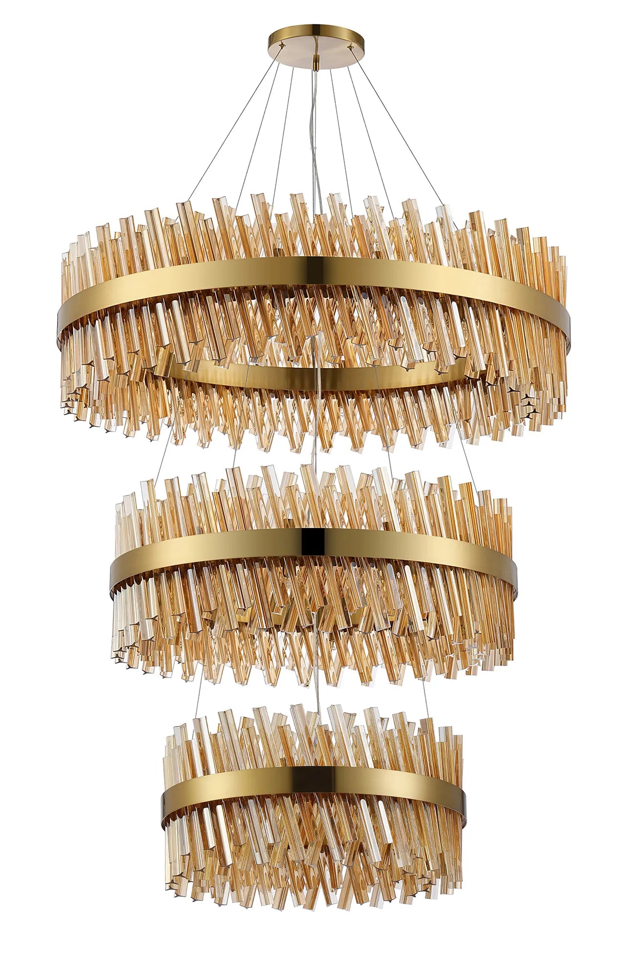 Farnley 3 Tier 1m Pendant 32 Light - Brass & Amber