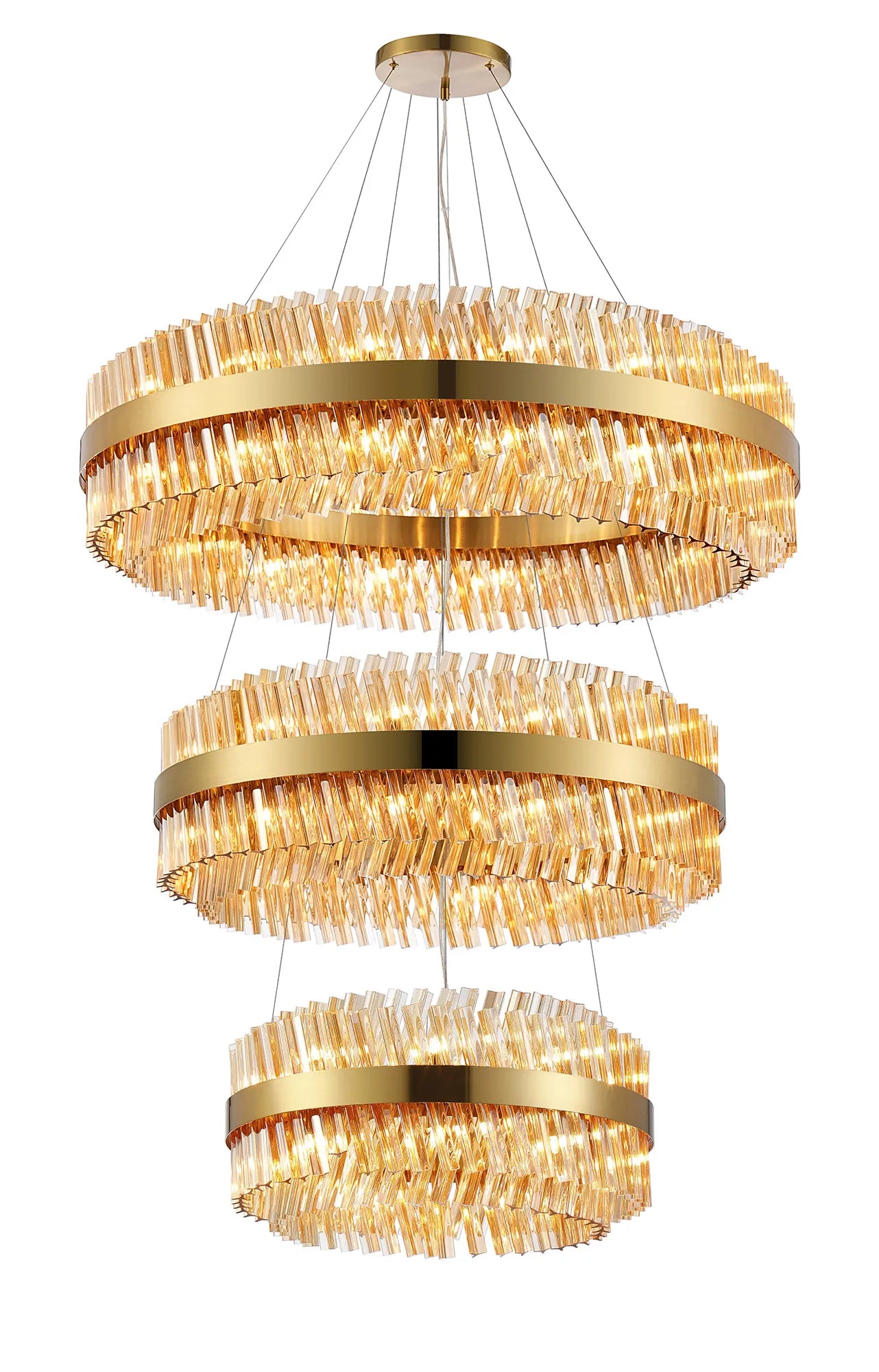 Farnley 3 Tier 1m Pendant 32 Light - Brass & Amber