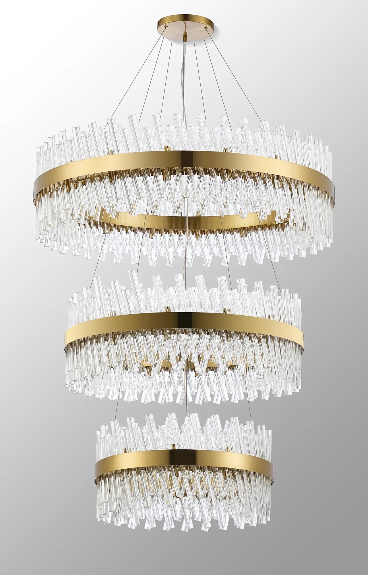 Farnley 3 Tier 1m Pendant 32 Light - Brass & Clear