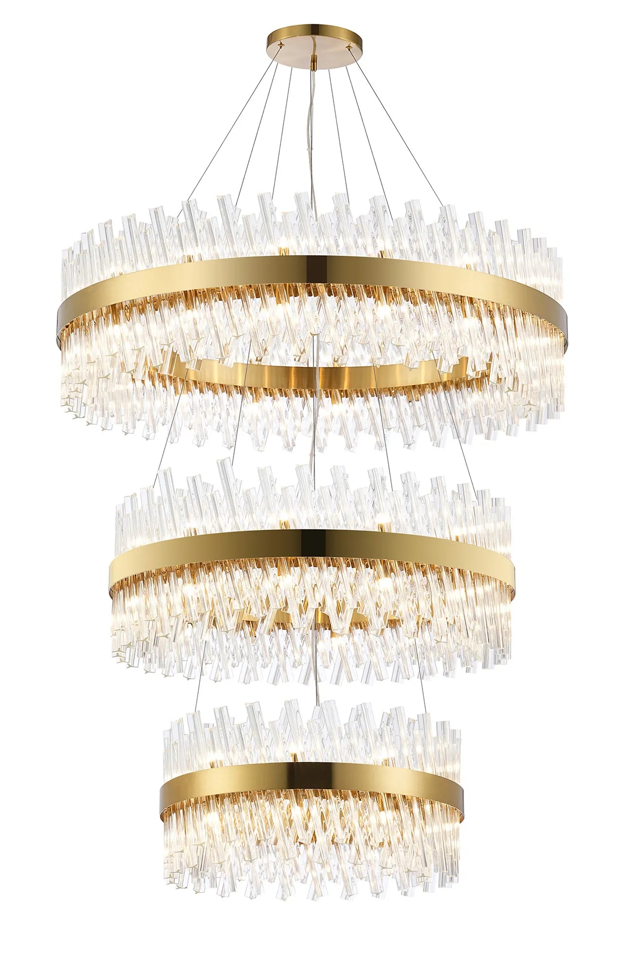 Farnley 3 Tier 1m Pendant 32 Light - Brass & Clear