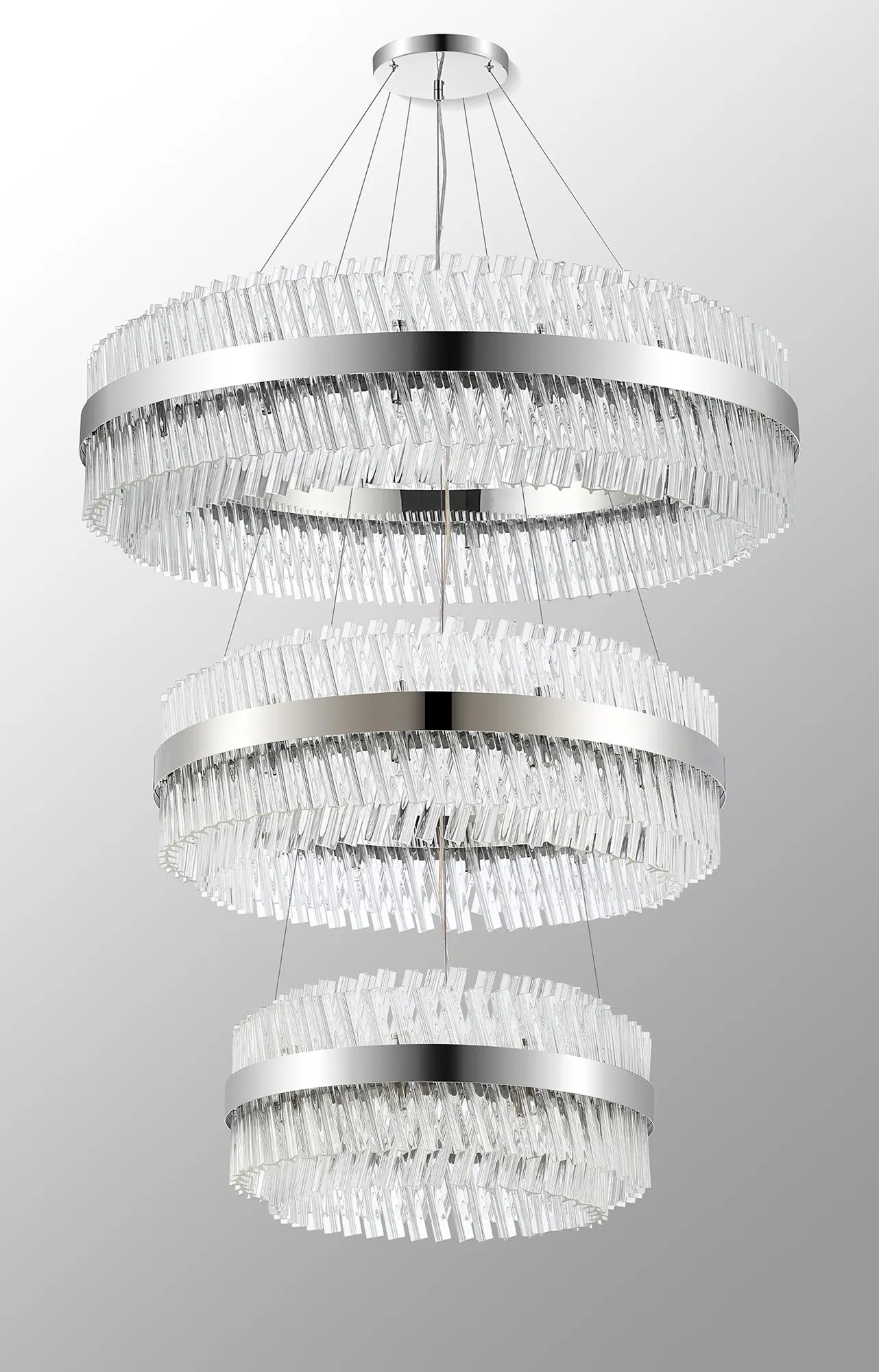 Farnley 3 Tier 1m Pendant 32 Light - Polished Nickel & Clear