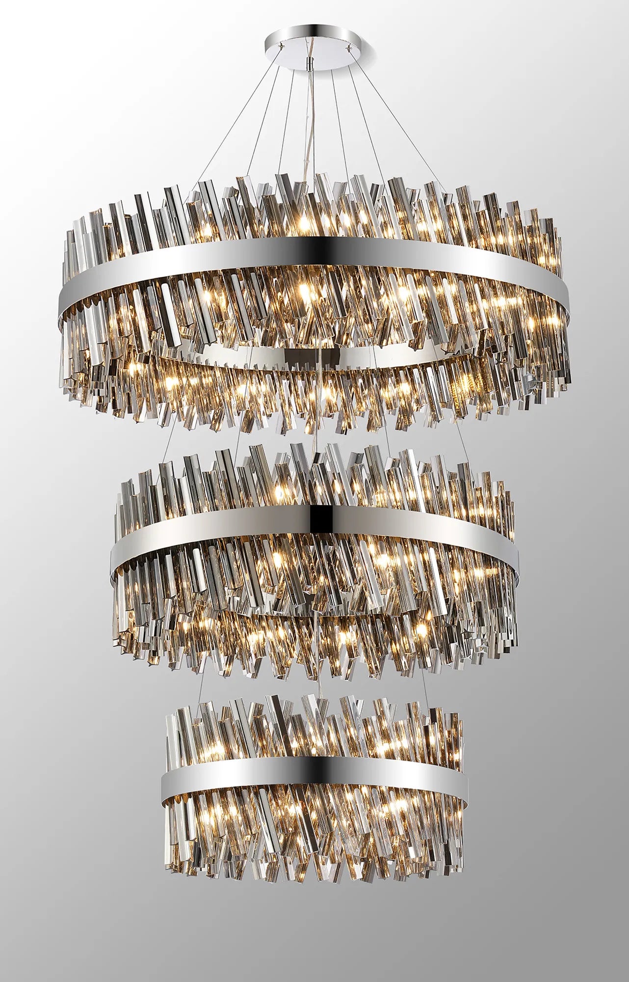 Farnley 3 Tier 1m Pendant 32 Light - Polished Nickel & Smoke