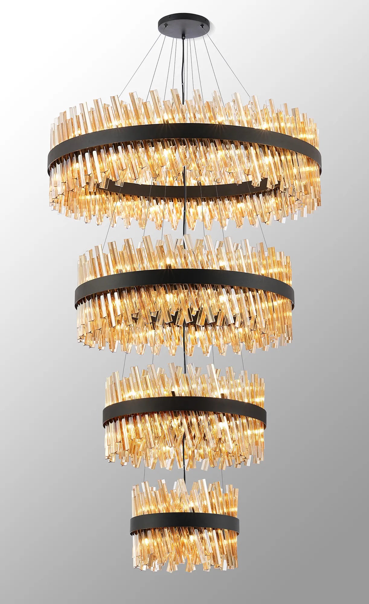 Farnley 4 Tier 1m Pendant 32 Light - Satin Black & Amber