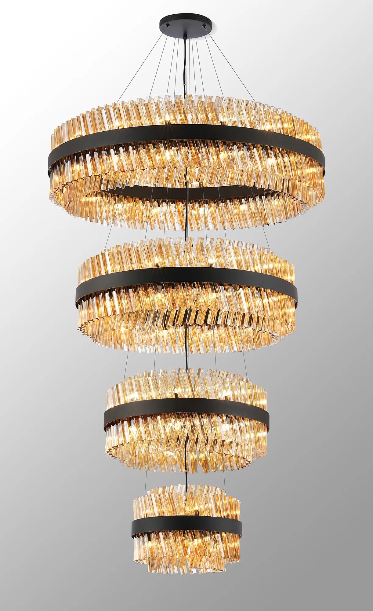 Farnley 4 Tier 1m Pendant 32 Light - Satin Black & Amber
