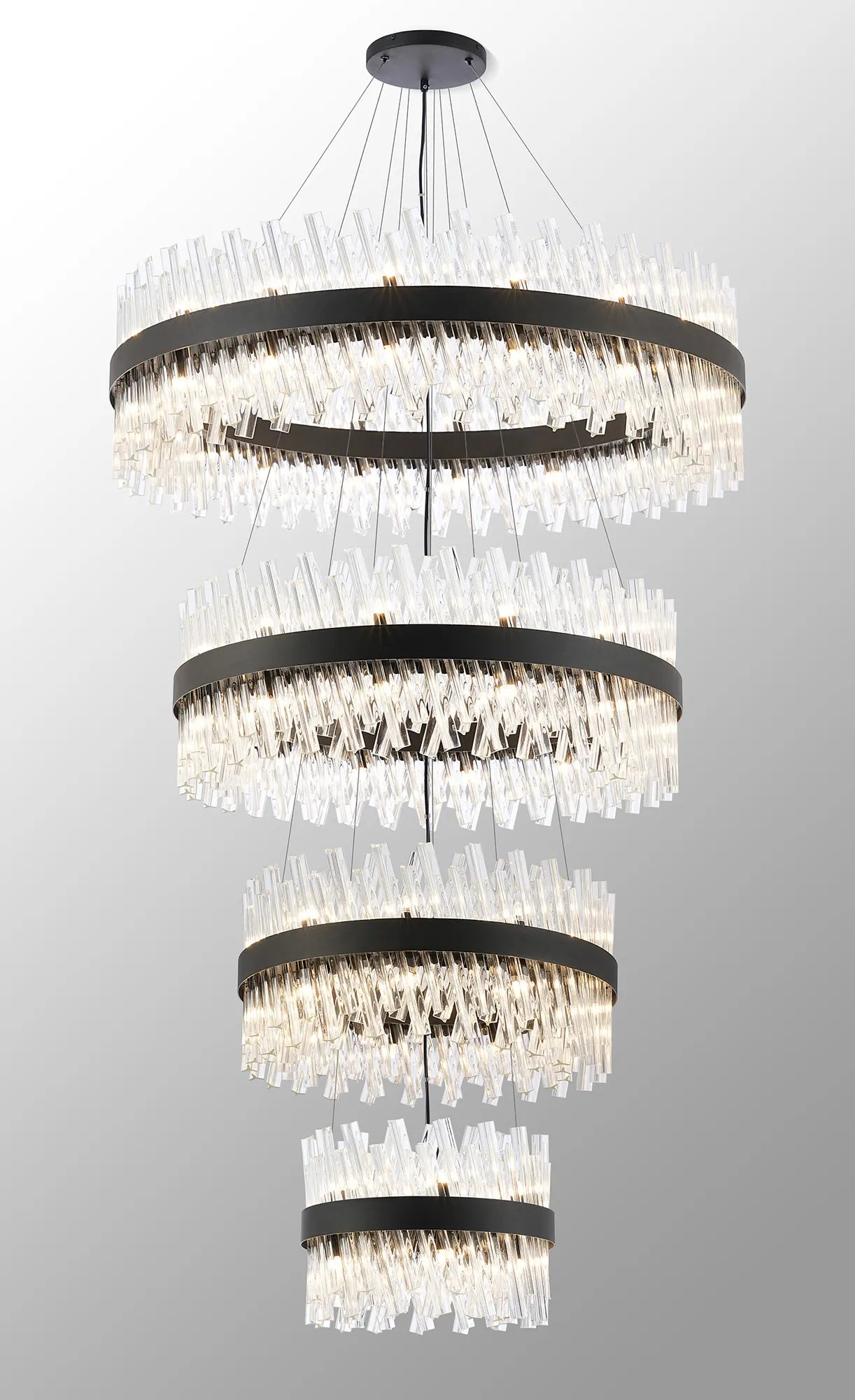 Farnley 4 Tier 1m Pendant 32 Light - Satin Black & Clear