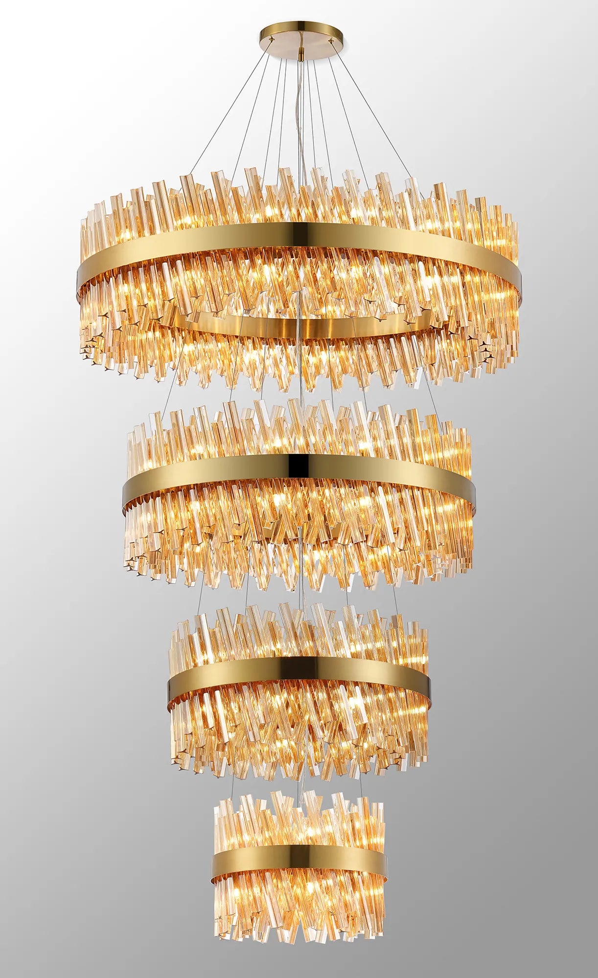 Farnley 4 Tier 1m Pendant 32 Light - Brass & Amber