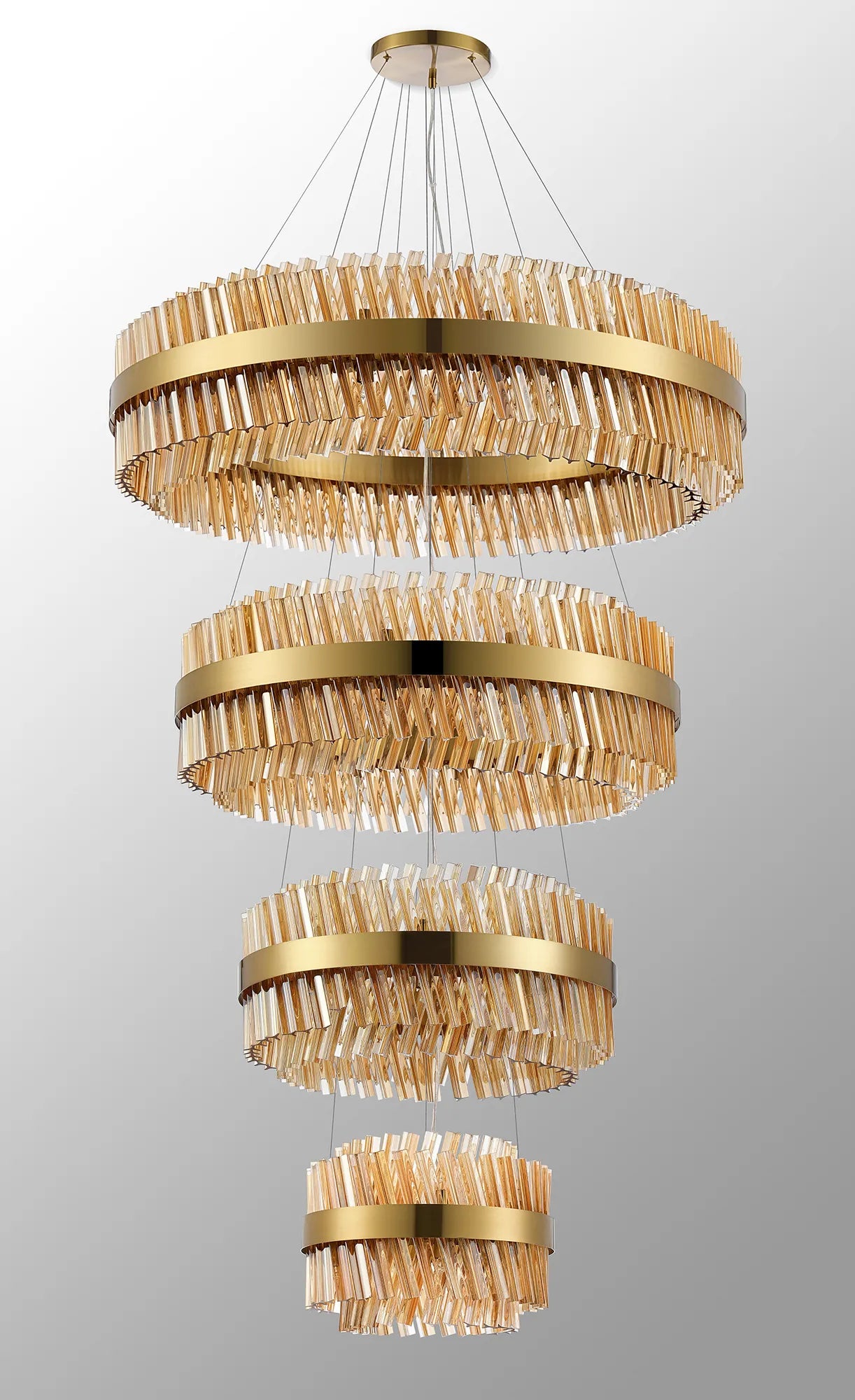 Farnley 4 Tier 1m Pendant 32 Light - Brass & Amber