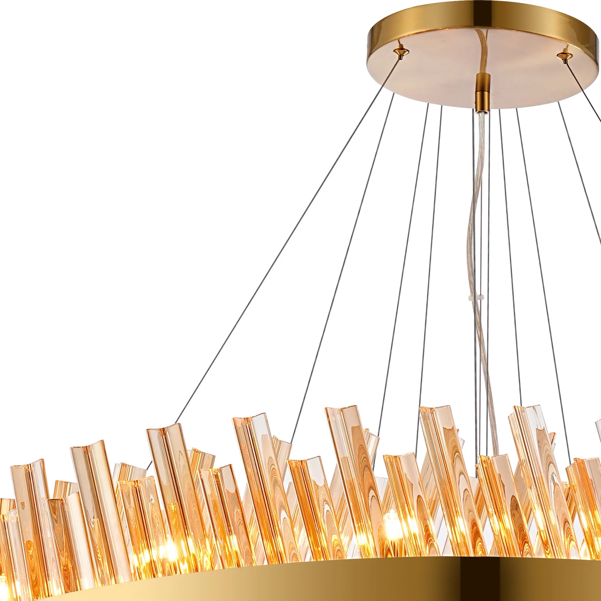 Farnley 4 Tier 1m Pendant 32 Light - Brass & Amber