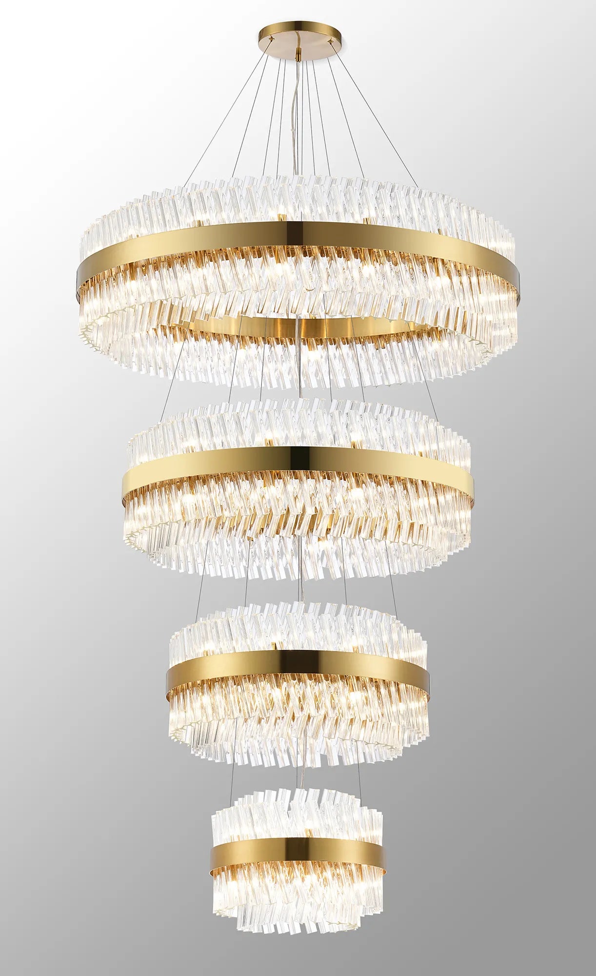 Farnley 4 Tier 1m Pendant 32 Light - Brass & Clear