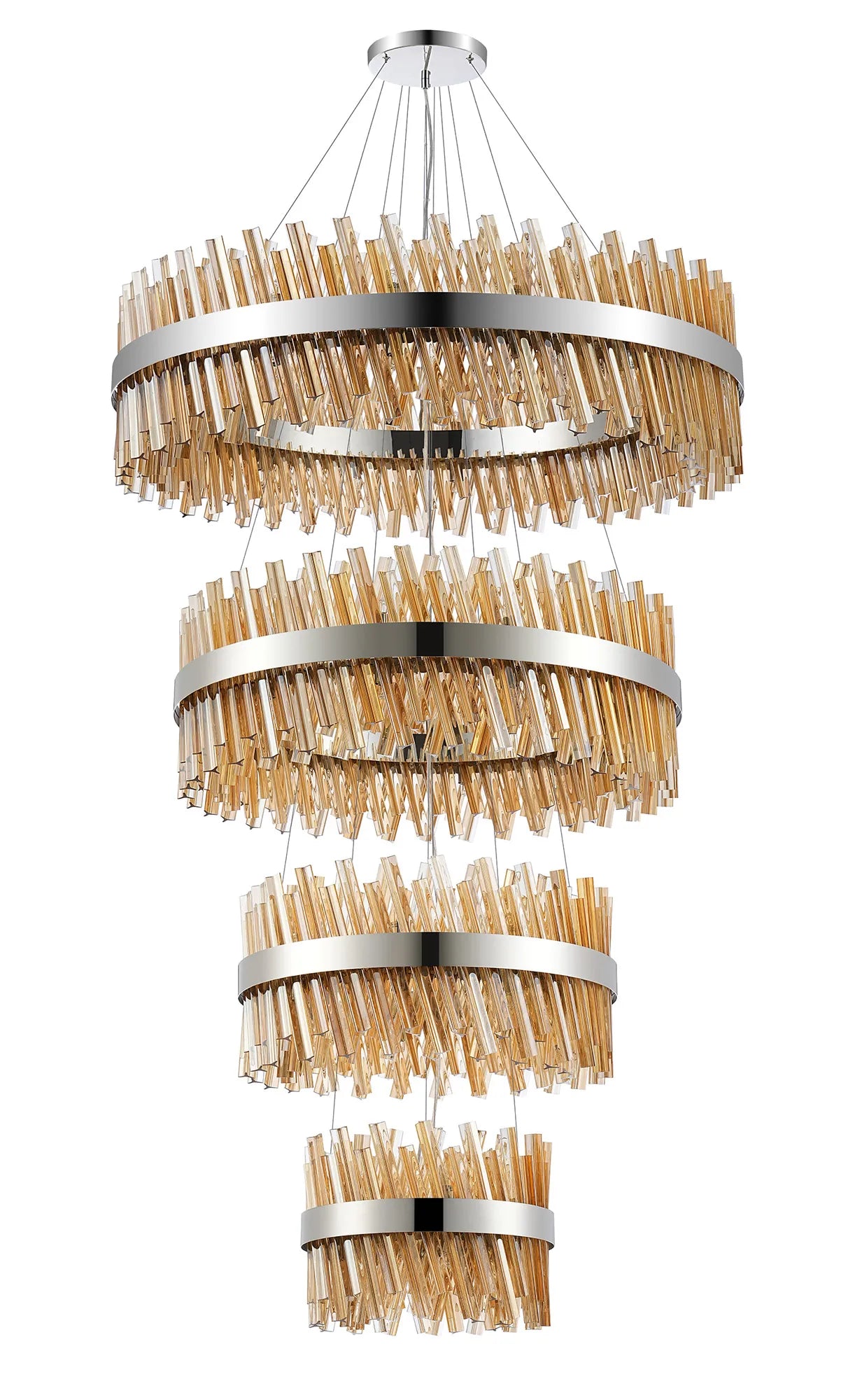 Farnley 4 Tier 1m Pendant 32 Light - Polished Nickel & Amber