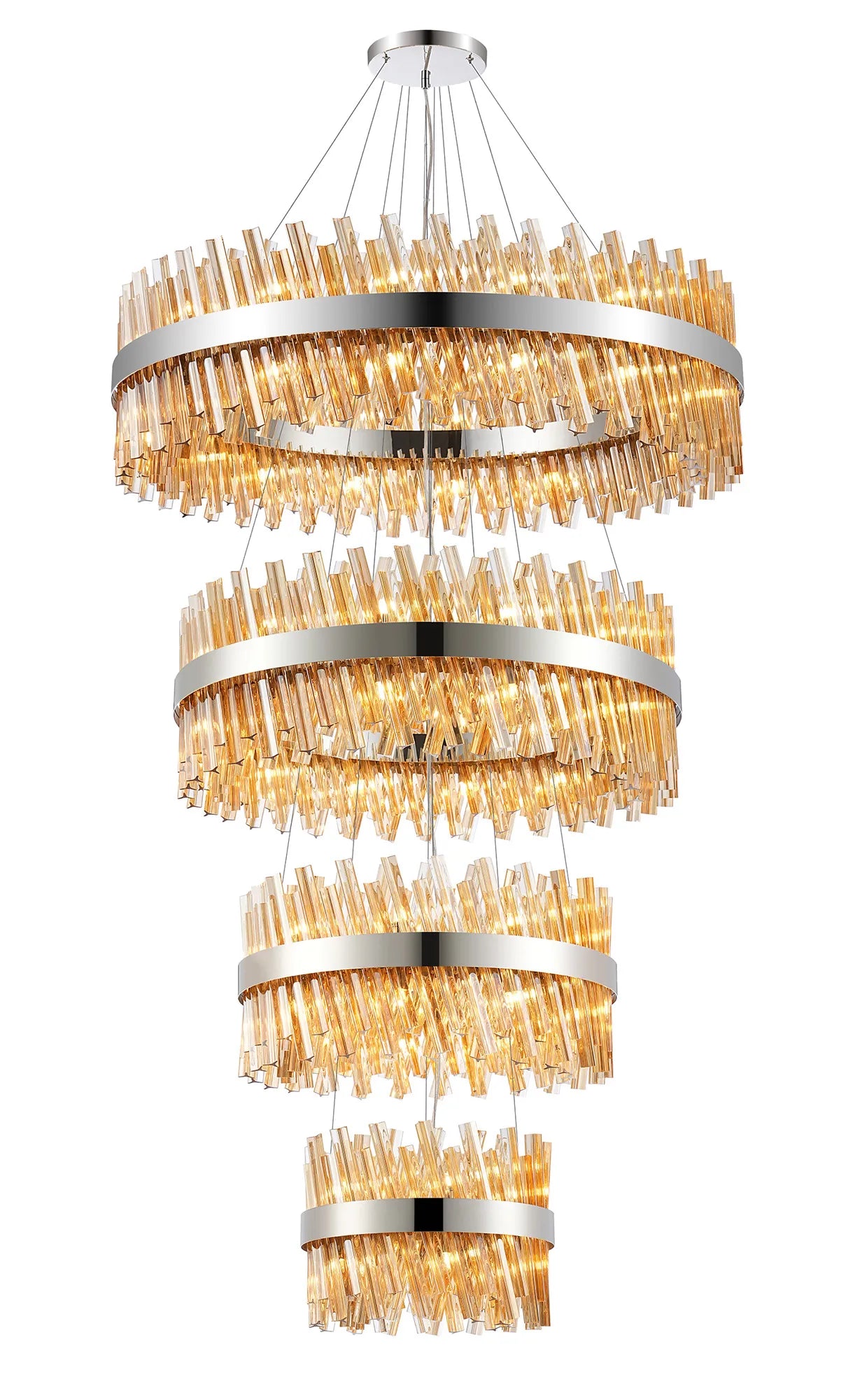 Farnley 4 Tier 1m Pendant 32 Light - Polished Nickel & Amber