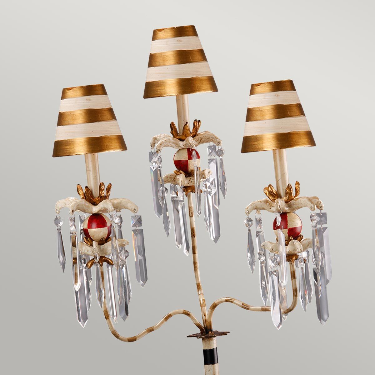 Flambeau Birdland 3 Arm Table Lamp - Gold Leaf & Cream