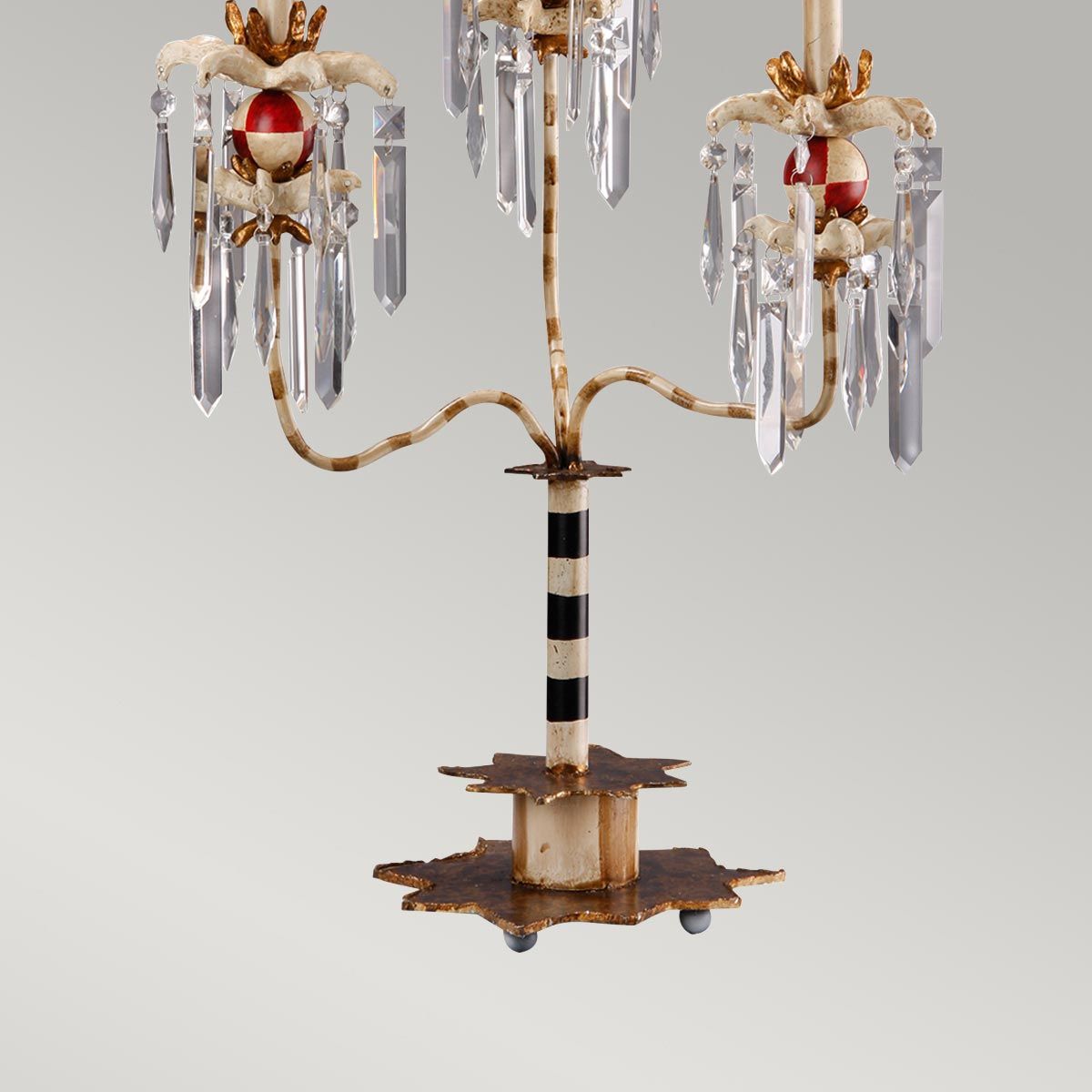 Flambeau Birdland 3 Arm Table Lamp - Gold Leaf & Cream