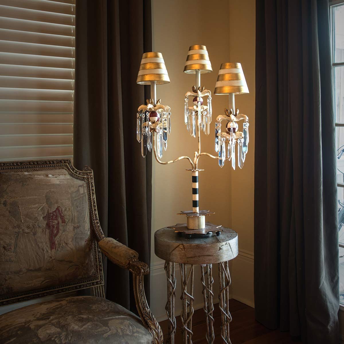 Flambeau Birdland 3 Arm Table Lamp - Gold Leaf & Cream