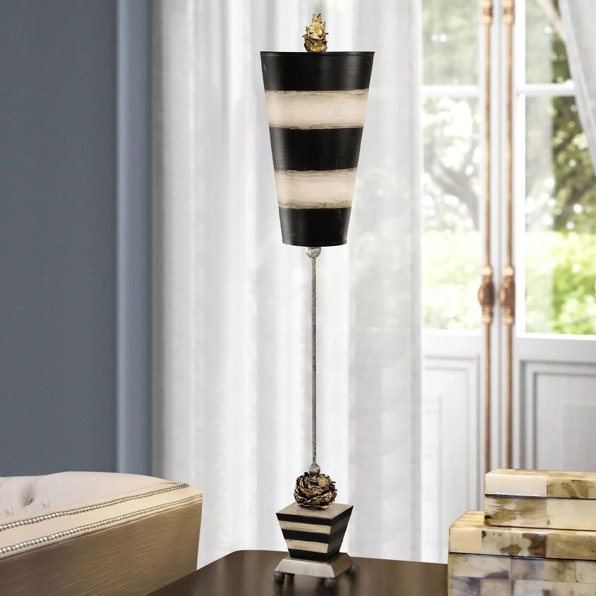 Flambeau Peony Single Table Lamp - Taupe & Black