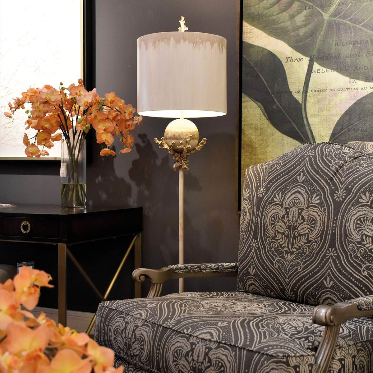 Flambeau Trellis Single Floor Lamp - Putty Patina & Silver Leaf