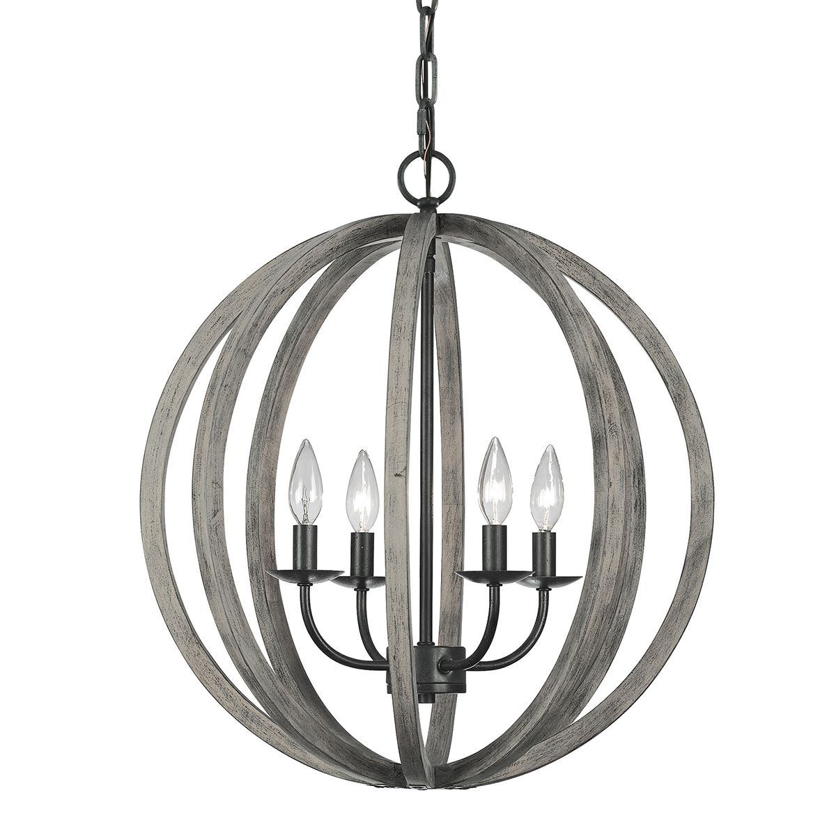 Feiss Allier 4 Light Pendant - Weathered Oak Wood & Antique Forged Iron