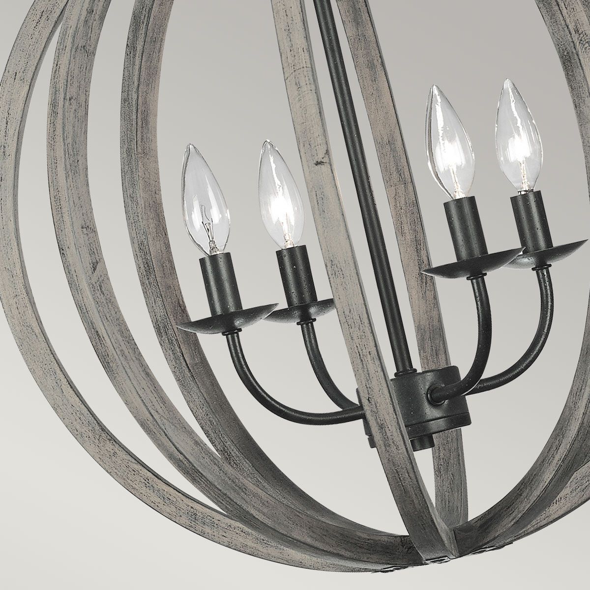 Feiss Allier 4 Light Pendant - Weathered Oak Wood & Antique Forged Iron