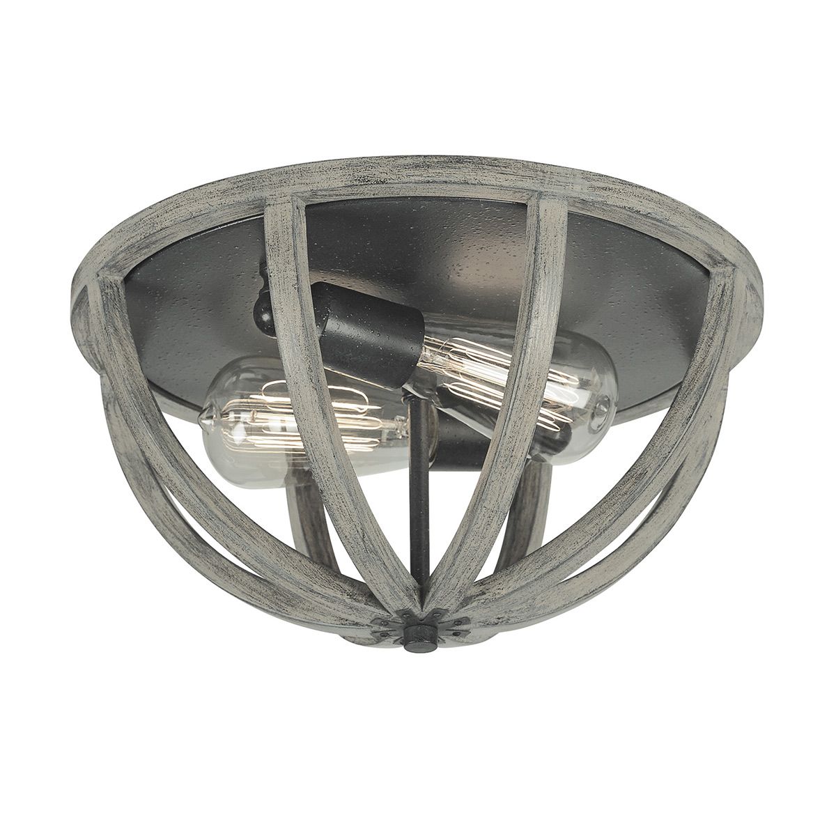 Feiss Allier Flush Mount Fitting - Weathered Oak Wood & Antique Forged Iron