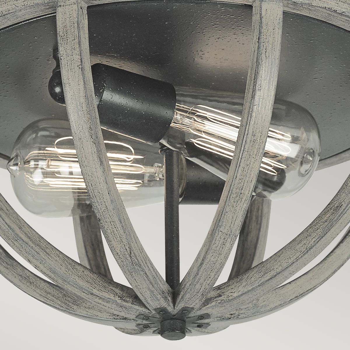 Feiss Allier Flush Mount Fitting - Weathered Oak Wood & Antique Forged Iron