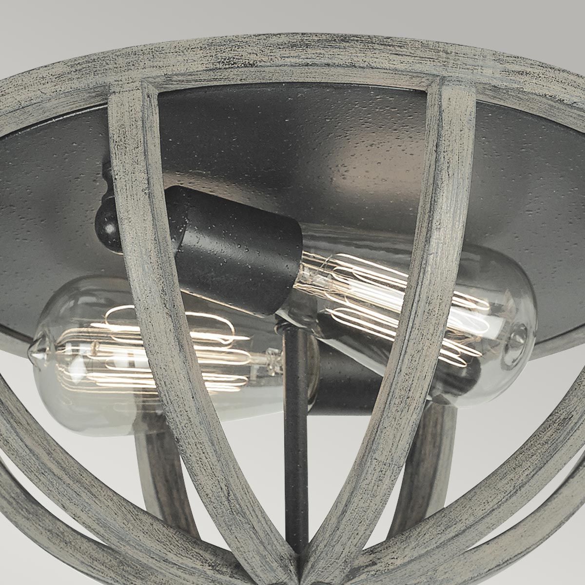 Feiss Allier Flush Mount Fitting - Weathered Oak Wood & Antique Forged Iron
