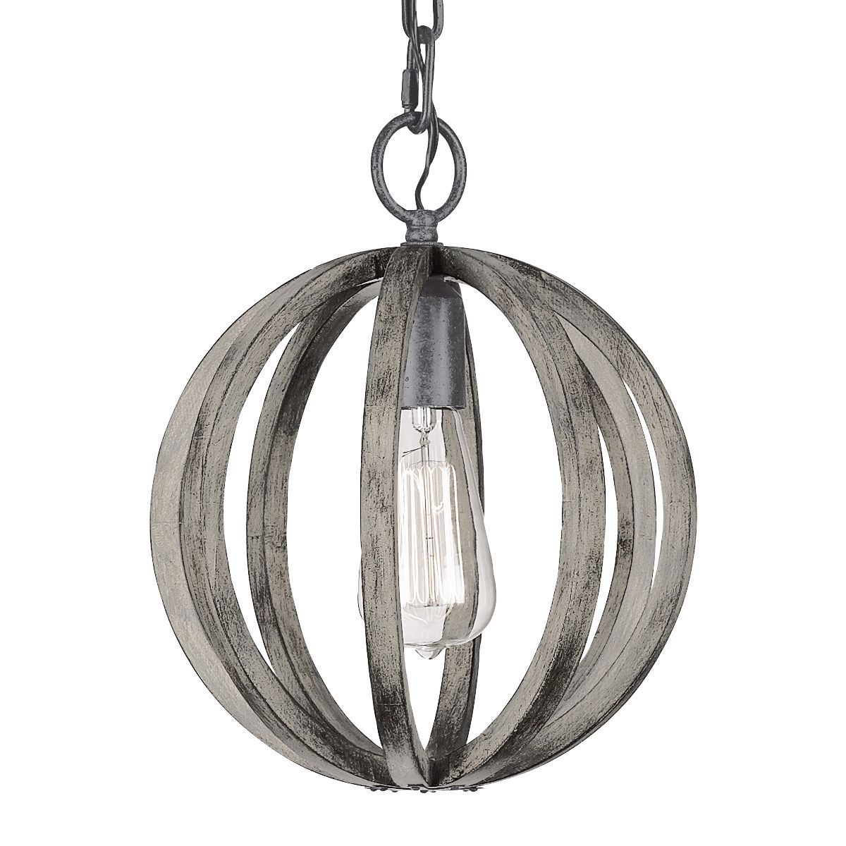 Feiss Allier Mini Pendant - Weathered Oak Wood & Antique Forged Iron