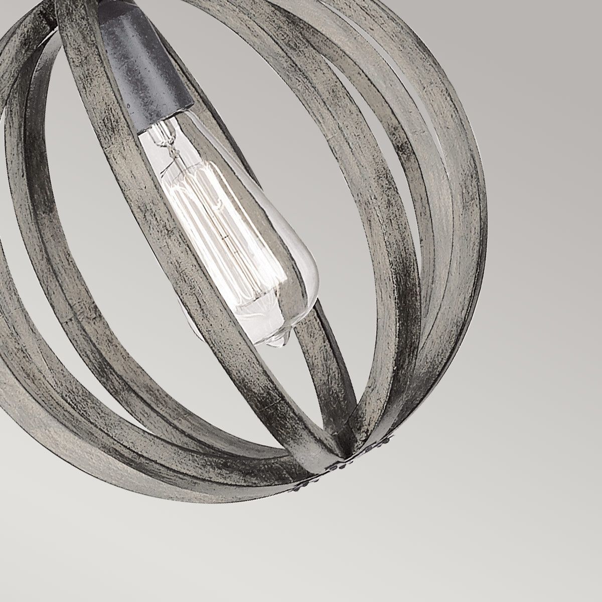 Feiss Allier Mini Pendant - Weathered Oak Wood & Antique Forged Iron
