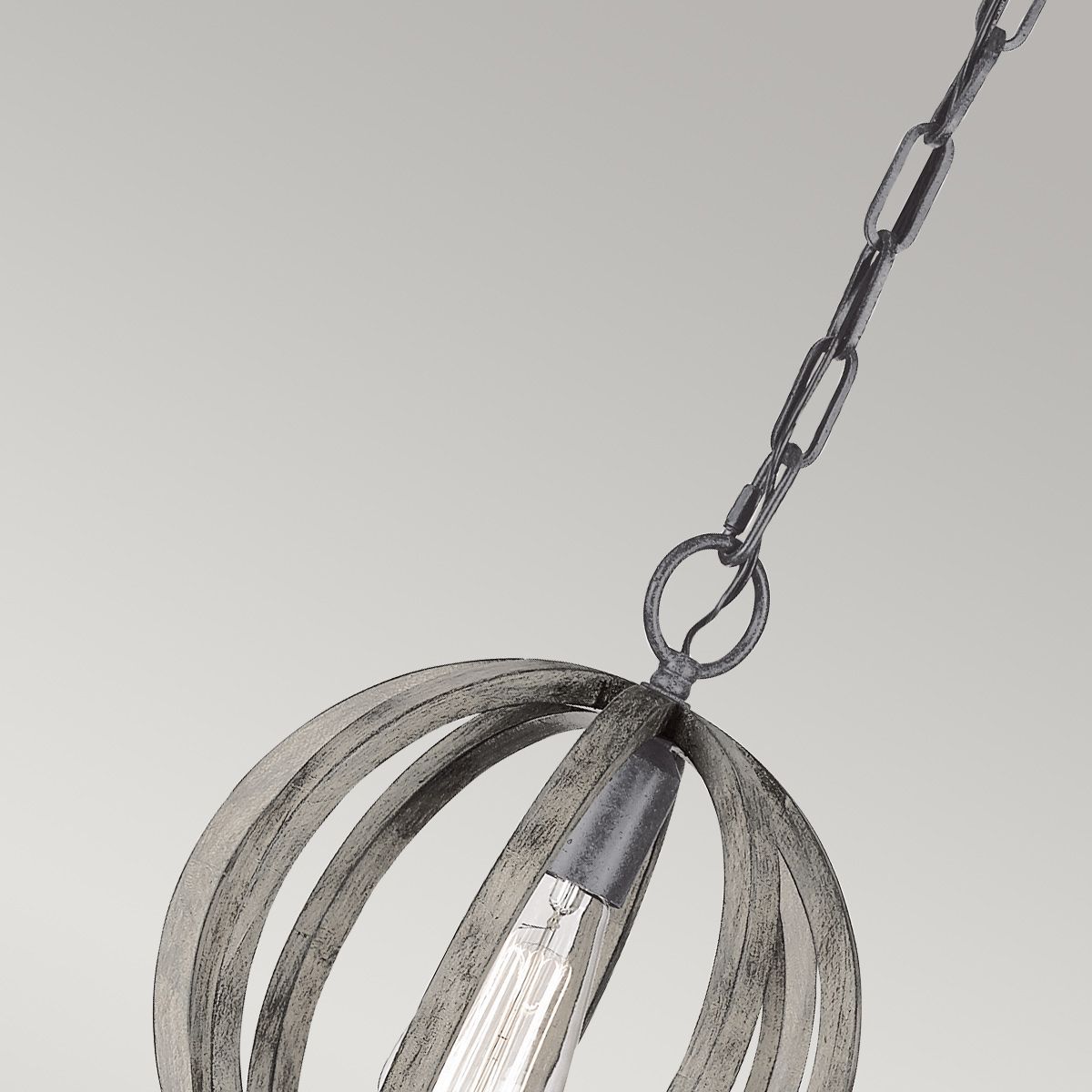 Feiss Allier Mini Pendant - Weathered Oak Wood & Antique Forged Iron