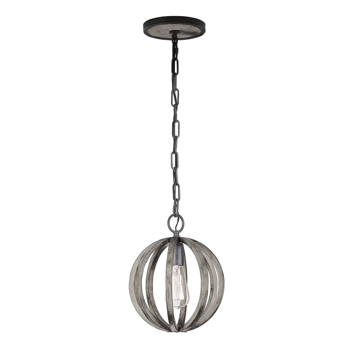 Feiss Allier Mini Pendant - Weathered Oak Wood & Antique Forged Iron