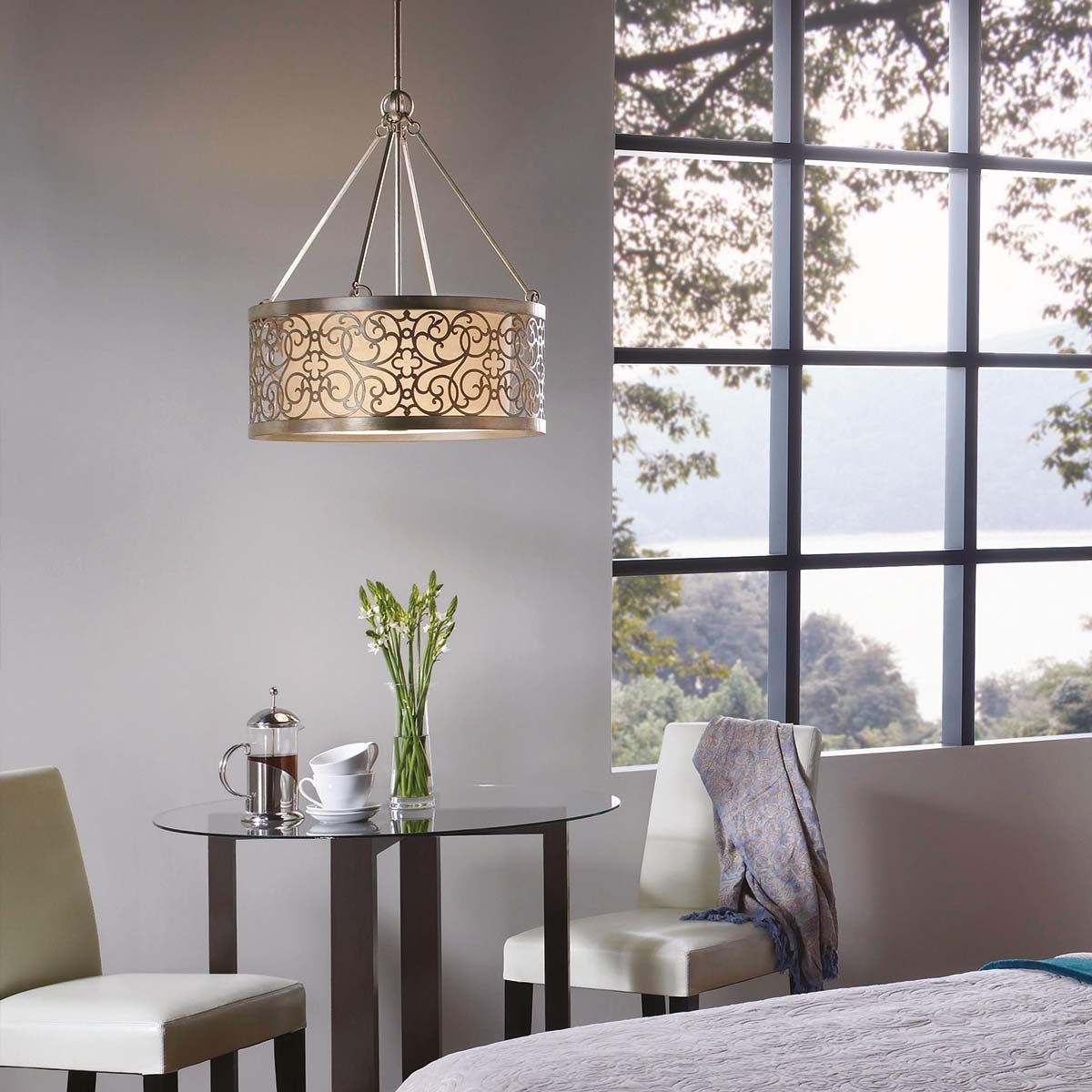 Feiss Arabesque 4 Light Chandelier - Silver Leaf Patina