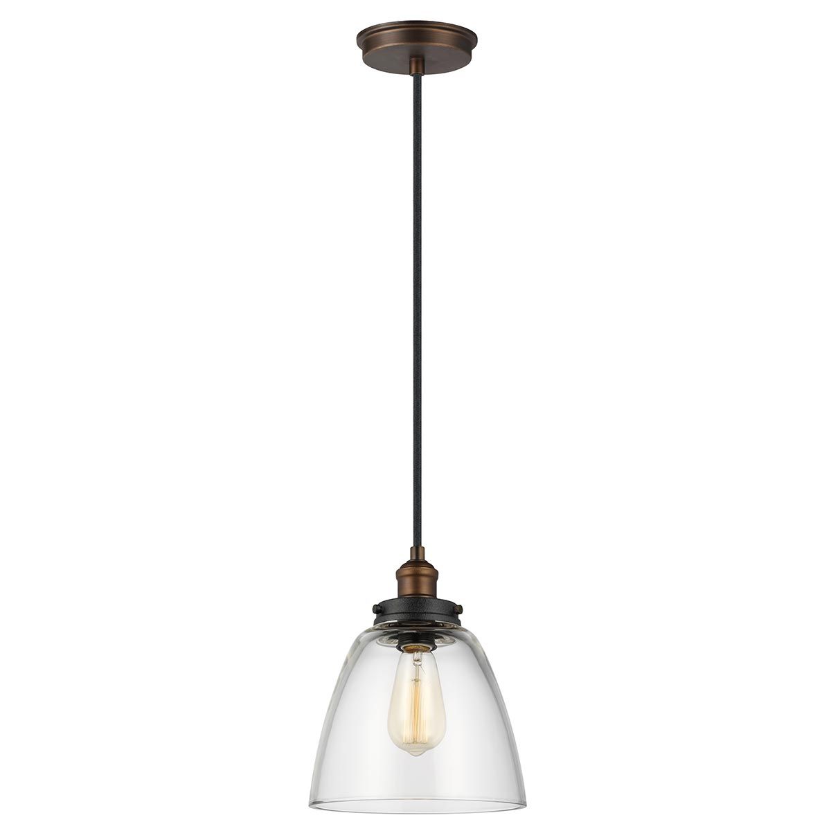 Feiss Baskin Rounded Single Pendant - Painted Aged Brass & Dark Weathered Zinc