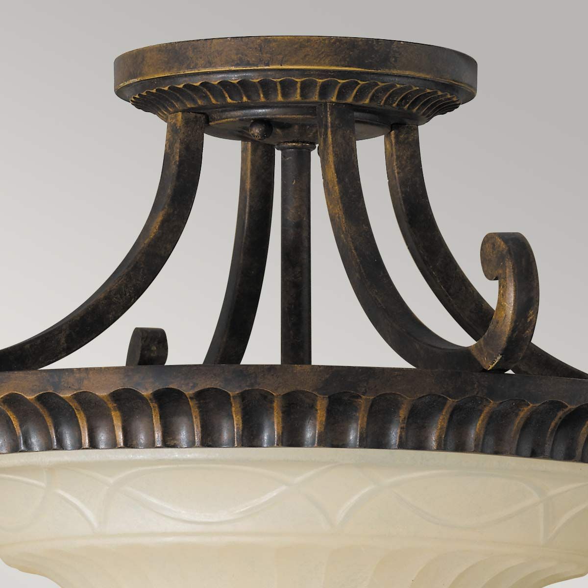 Feiss Drawing Room Bell-Shaped 2 Light Semi-Flush Fitting - Walnut
