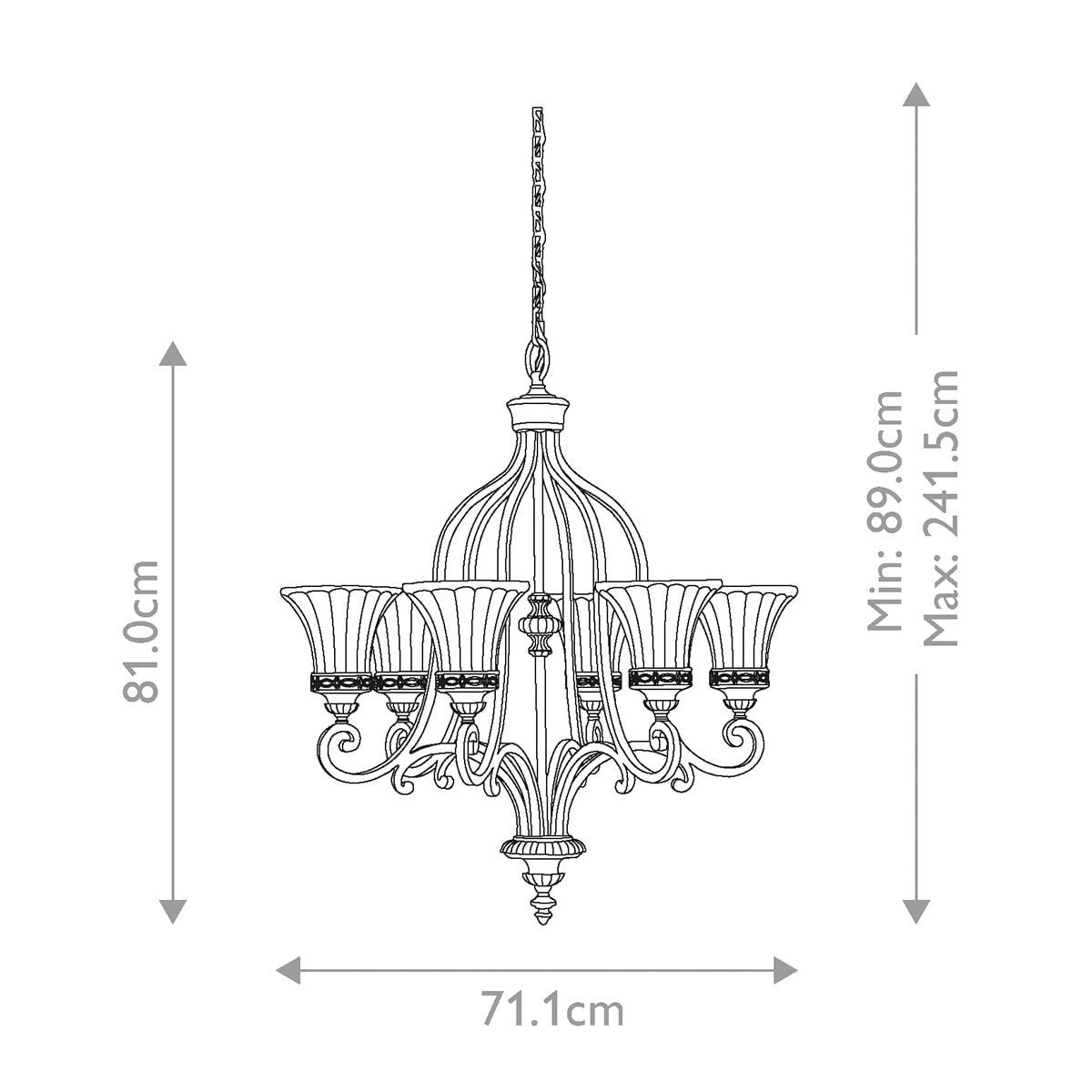 Feiss Drawing Room 6 Light Chandelier - Walnut
