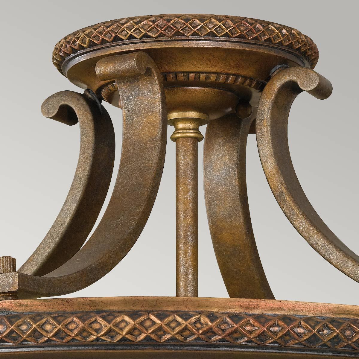 Feiss Kelham Hall 2 Light Semi-Flush Fitting - Firenze Gold & British Bronze