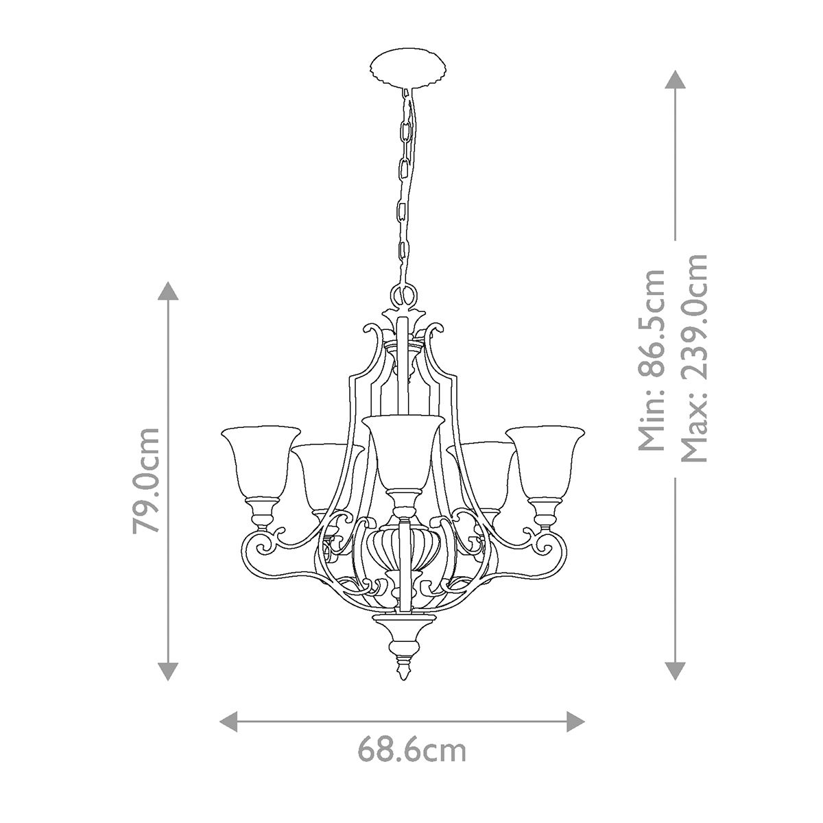 Feiss Kelham Hall 5 Light Up Chandelier - Firenze Gold & British Bronze