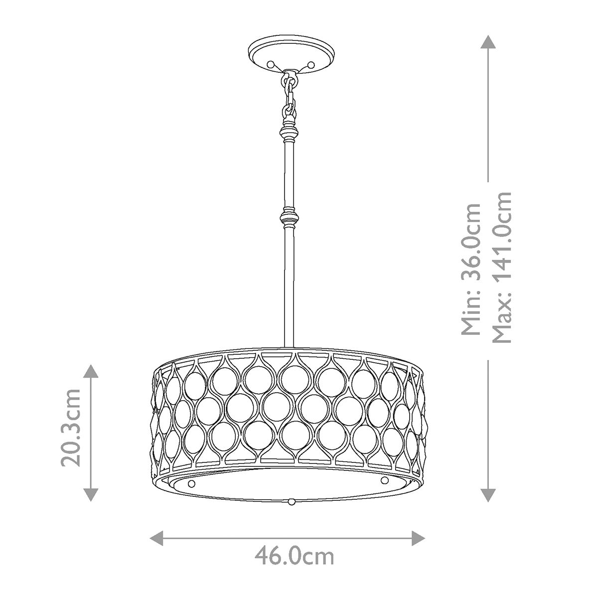 Feiss Lucia 3 Light Pendant Chandelier - Burnished Silver