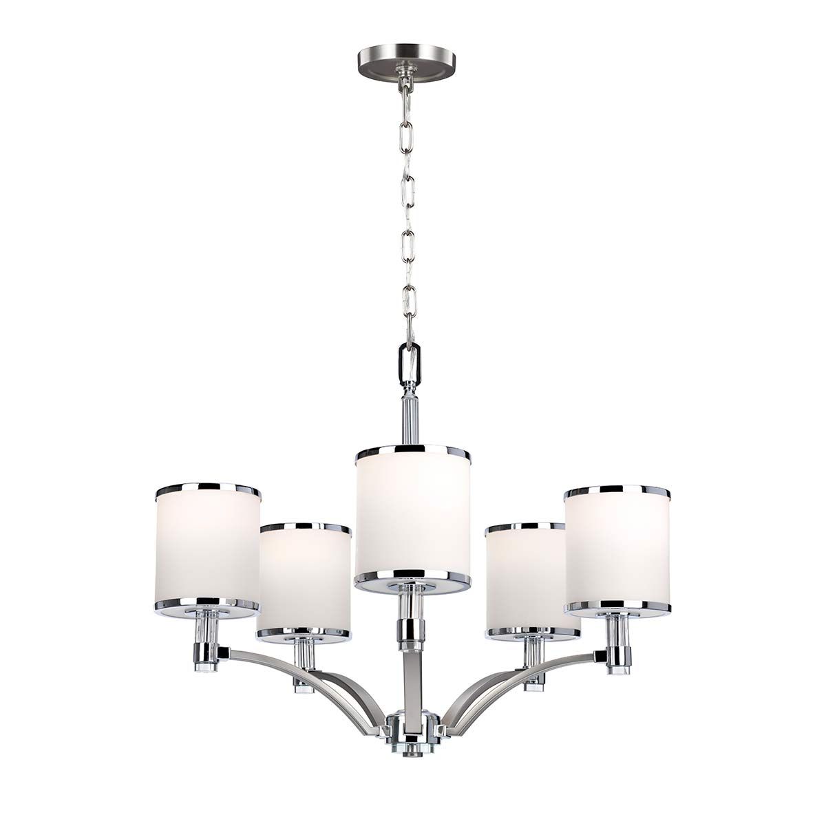 Feiss Prospect Park 5 Light Chandelier - Satin Nickel & Chrome
