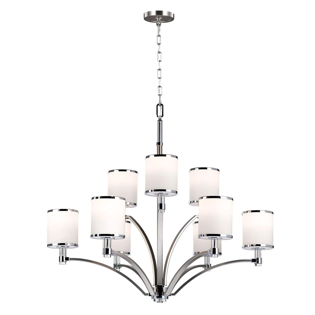 Feiss Prospect Park 9 Light Chandelier - Satin Nickel & Chrome