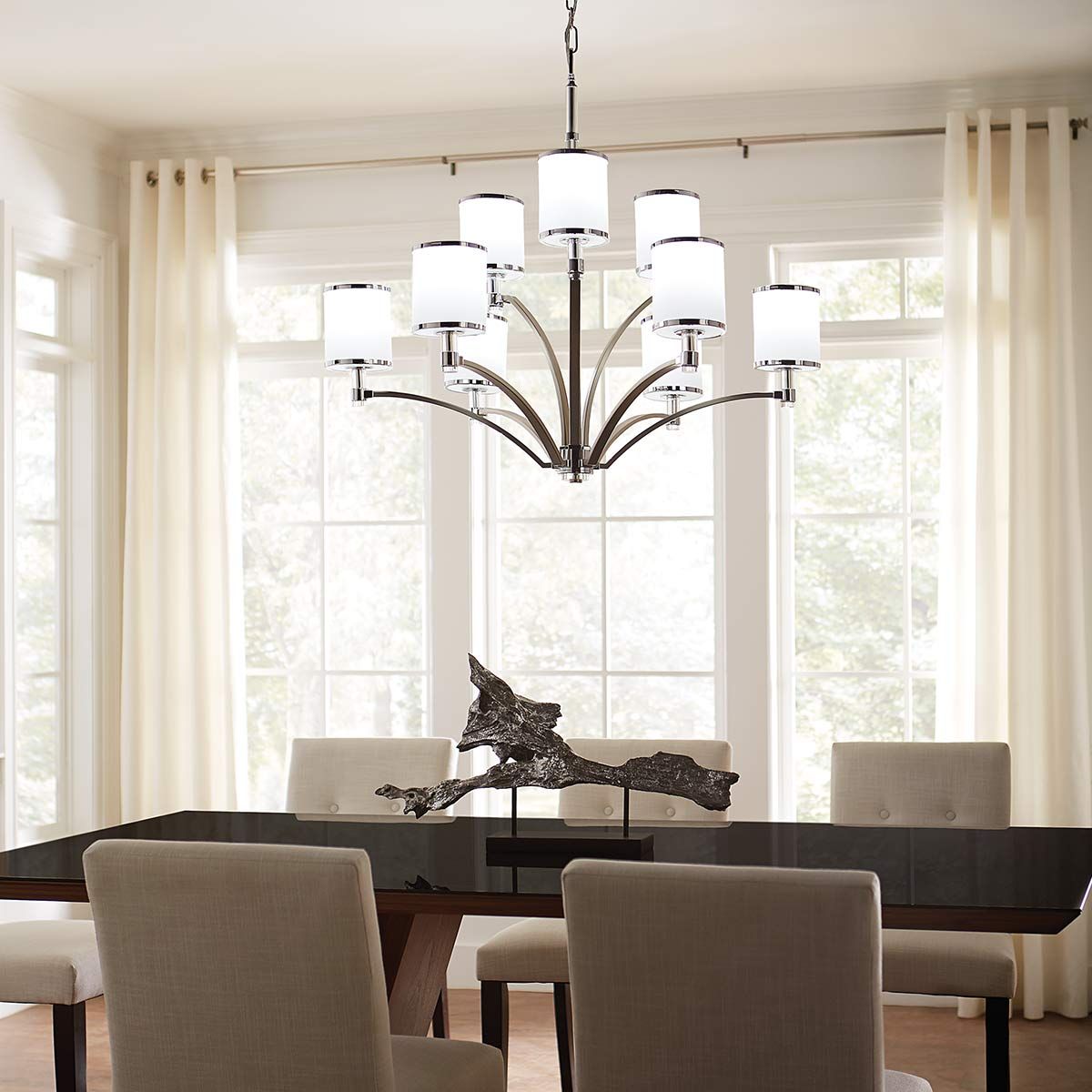 Feiss Prospect Park 9 Light Chandelier - Satin Nickel & Chrome