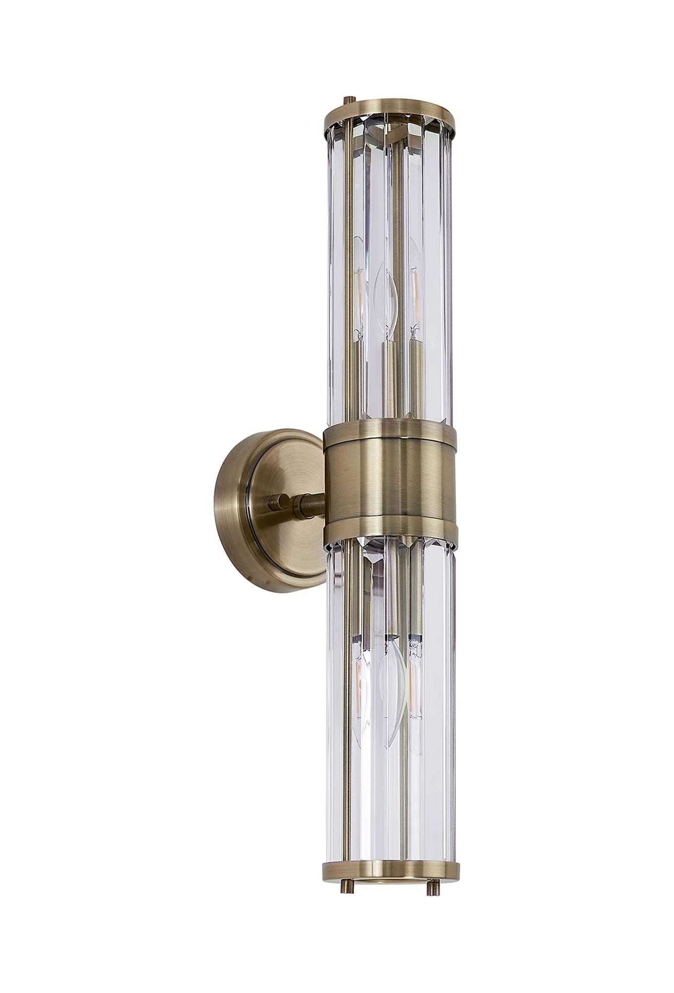 Fratton 2 Light Crystal Wall Up & Down IP44 - Antique Brass & Clear Crystal