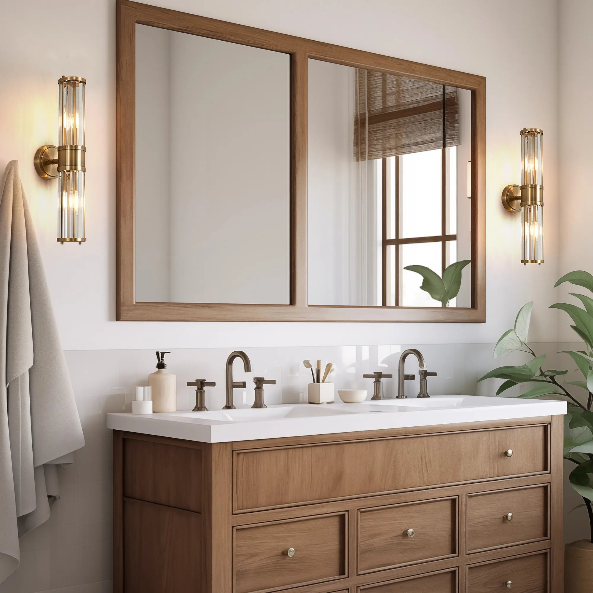 Fratton 2 Light Crystal Wall Up & Down IP44 - Antique Brass & Clear Crystal