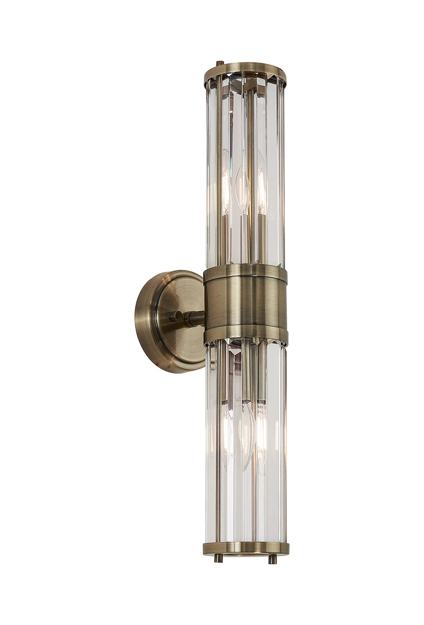 Fratton 2 Light Crystal Wall Up & Down IP44 - Antique Brass & Clear Crystal