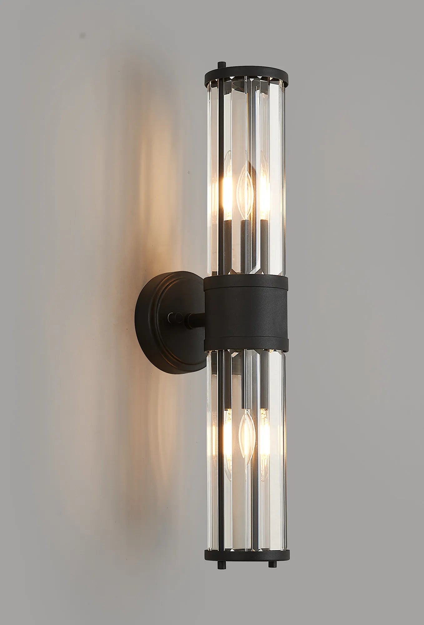 Fratton 2 Light Crystal Wall Up & Down IP44 - Satin Black & Clear Crystal