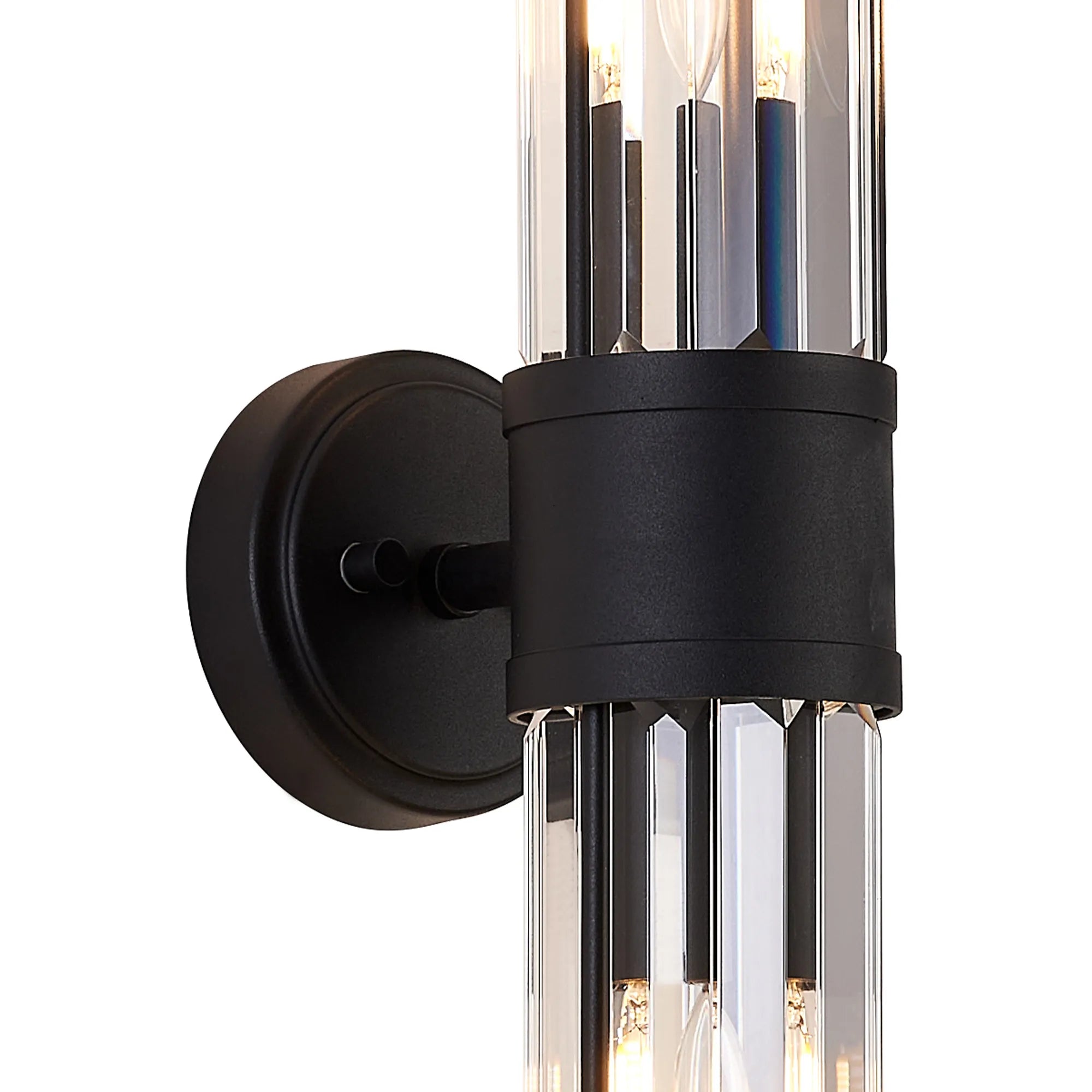 Fratton 2 Light Crystal Wall Up & Down IP44 - Satin Black & Clear Crystal