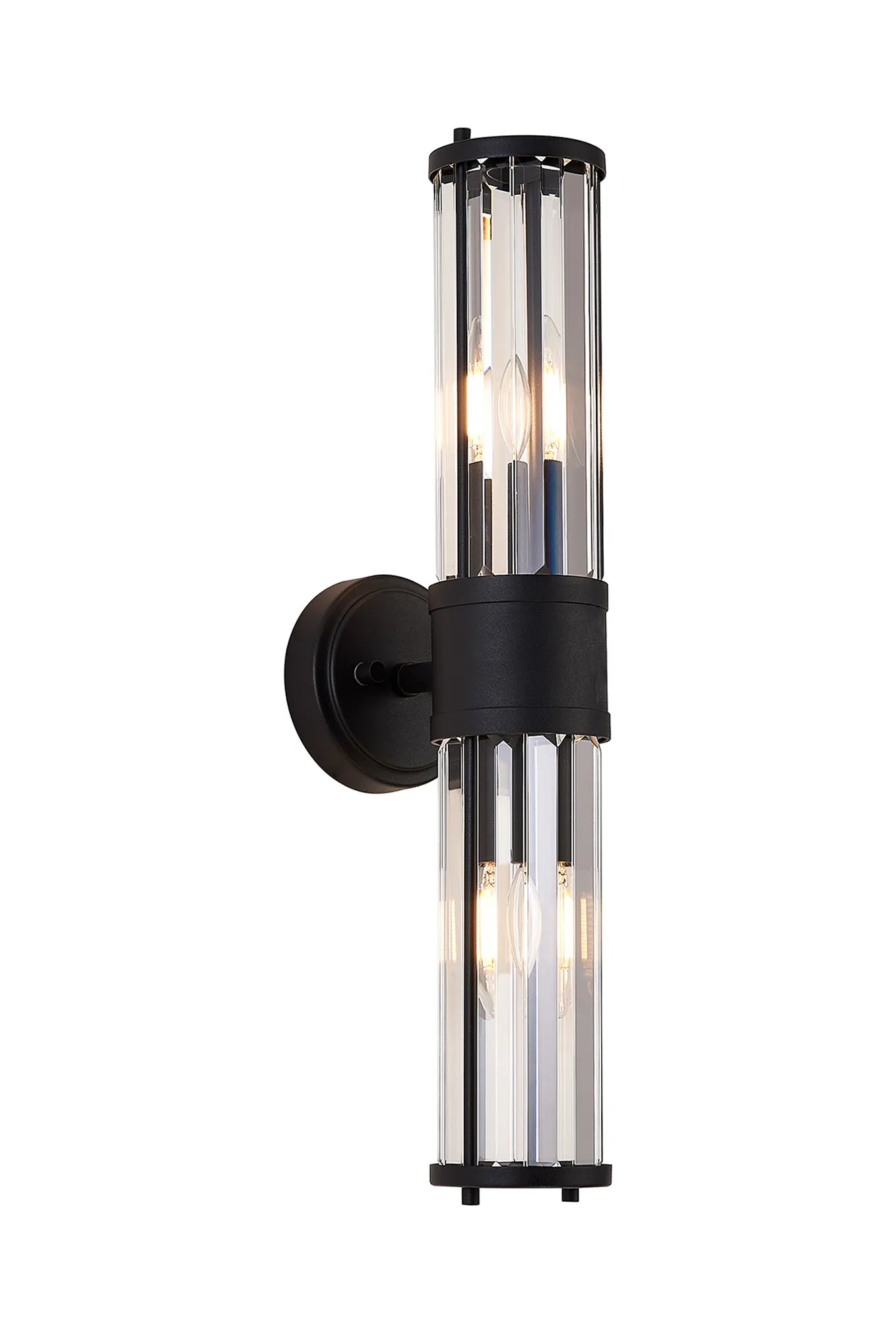 Fratton 2 Light Crystal Wall Up & Down IP44 - Satin Black & Clear Crystal
