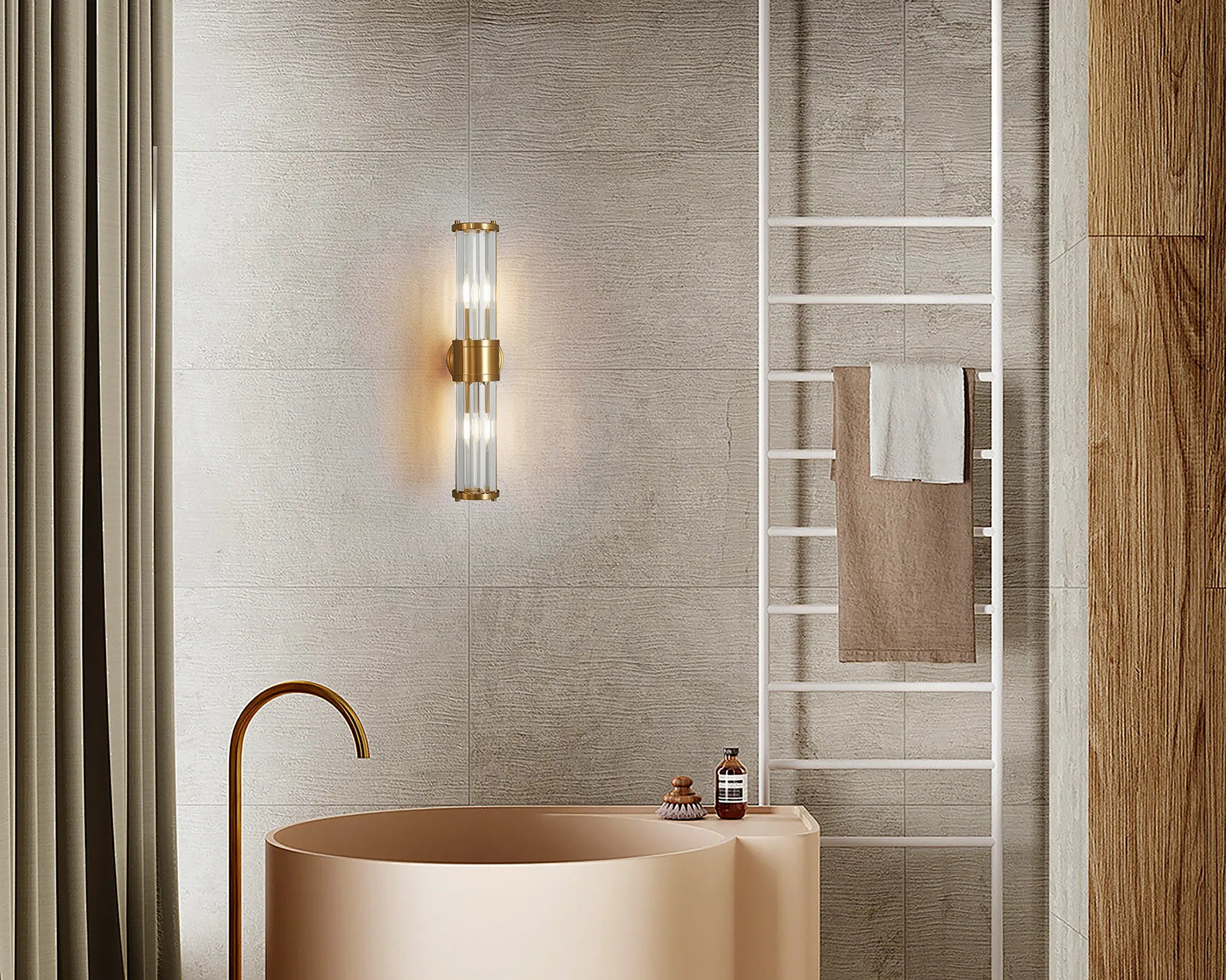 Fratton 2 Light Crystal Wall Up & Down IP44 - Gold & Clear Crystal