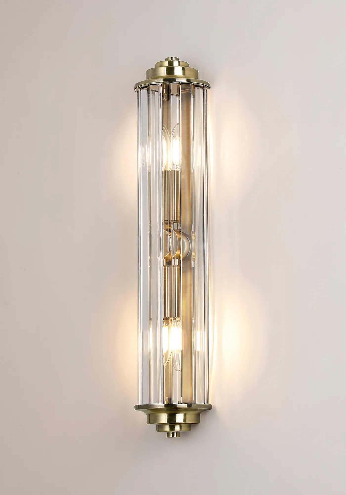 Fratton 2 Light Crystal Wall IP44 - Antique Brass & Clear Crystal