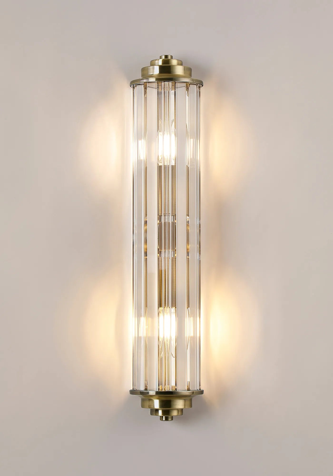 Fratton 2 Light Crystal Wall IP44 - Antique Brass & Clear Crystal