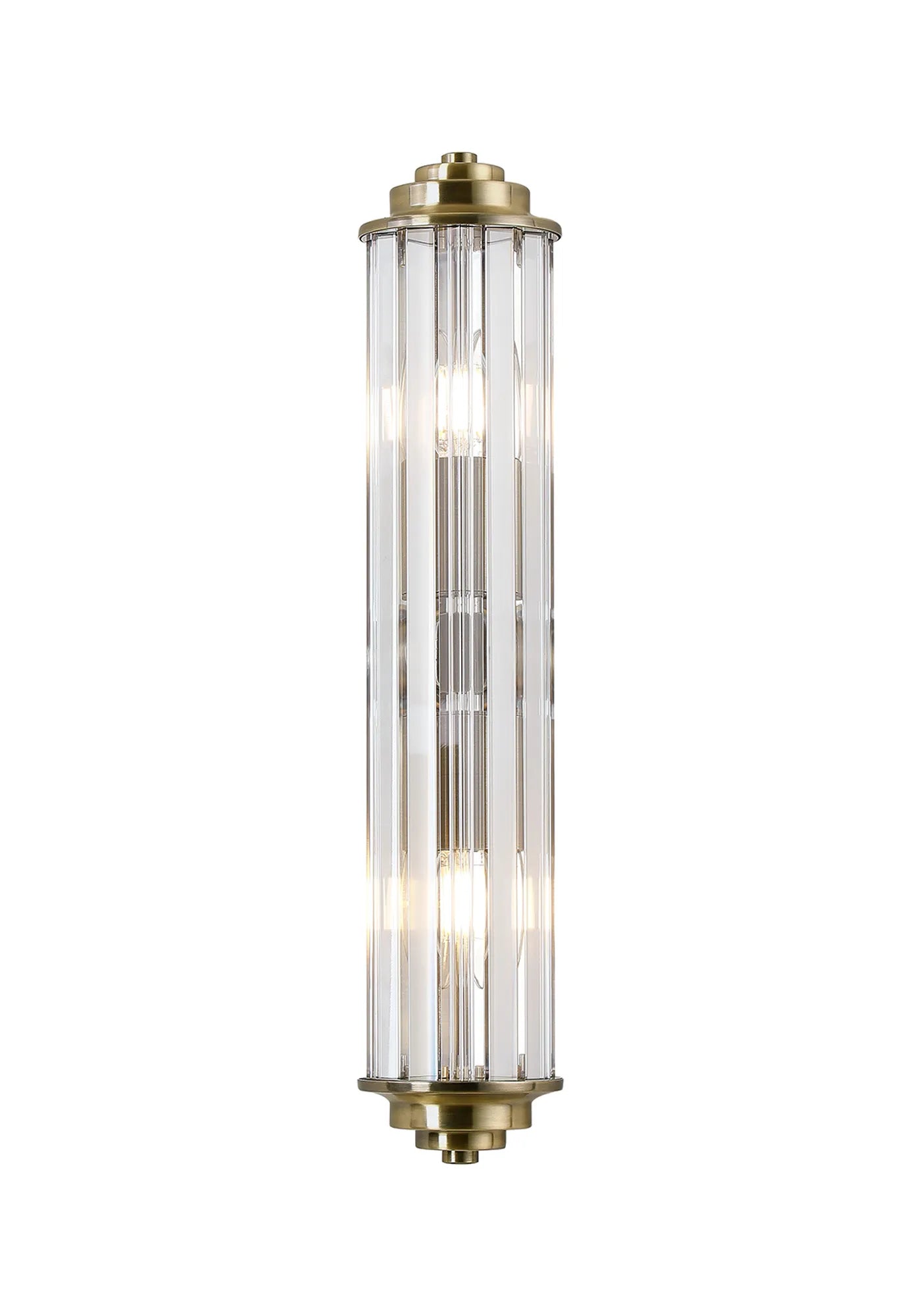 Fratton 2 Light Crystal Wall IP44 - Antique Brass & Clear Crystal